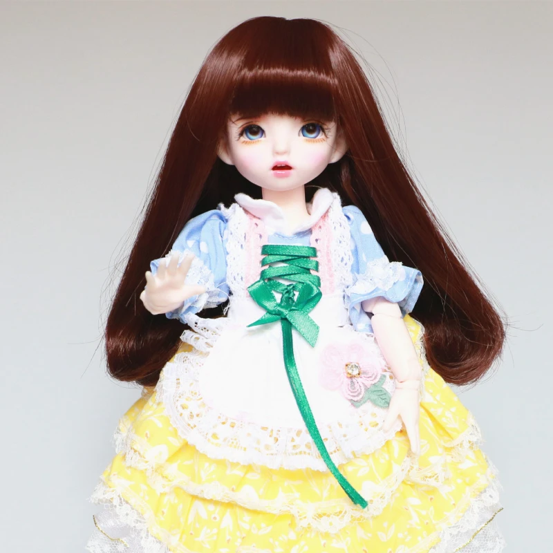 

Wig for Bjd 1/6 Accessories Dark Brown Long Wig High Temperature Silk Head Circumference 16-18cm