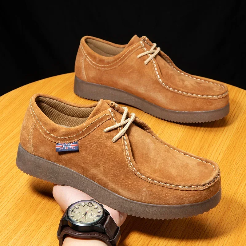 Mens Casual Suede Leather Walking Sport Shoes Lace-up Outdoor Antiskid Sneakers Business leather shoes anti slip shoes