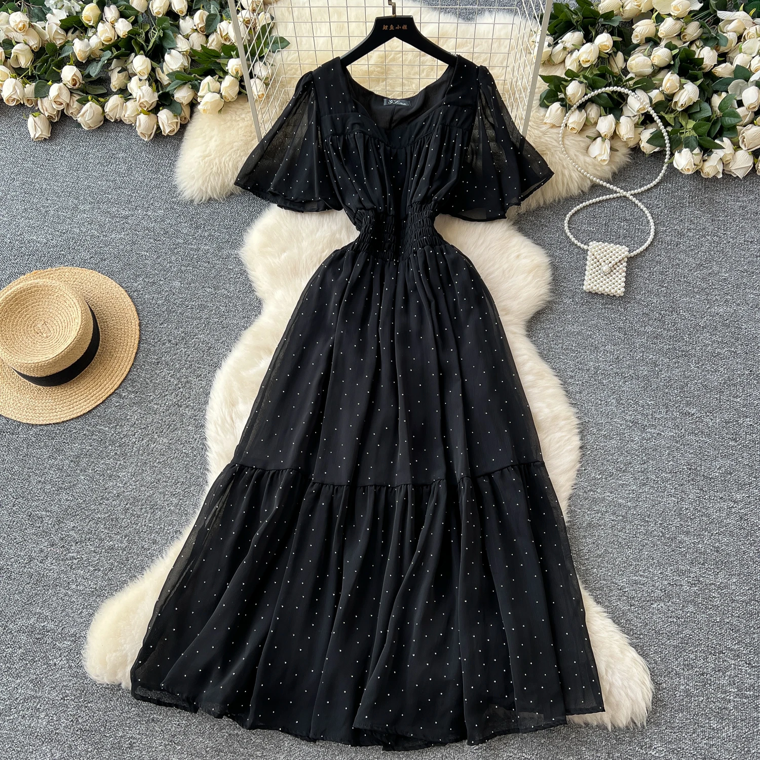 Elegant Sexy High Waist chiffon glitter Vacation Vestidos Slim Women Party Ceremonial Dress