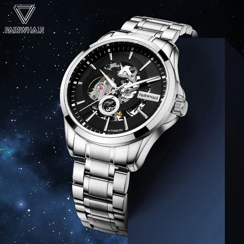 Business Stainless Steel Wristwatch Men Luxury Tourbillon Automatic Mechanical Watch Fashion Waterproof Men's Clock Top Quality
