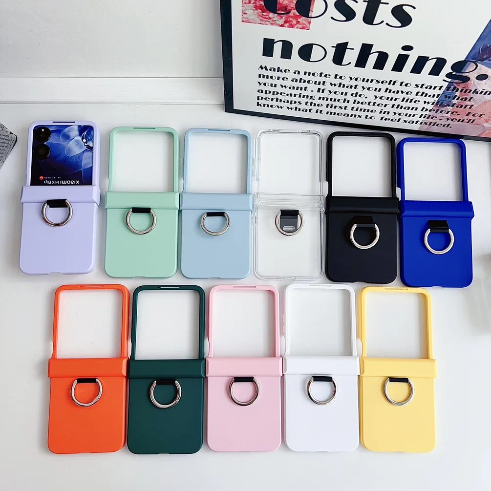 Candy Color Finger Ring Phone Case - Skin-friendly, Slim, Hard Cover with Camera Protection