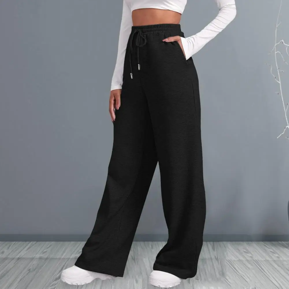 

Cozy Trousers Stylish Women's Wide Leg Yoga Pants with Drawstring Waist Soft Breathable Fabric for Fall Winter Sports Solid