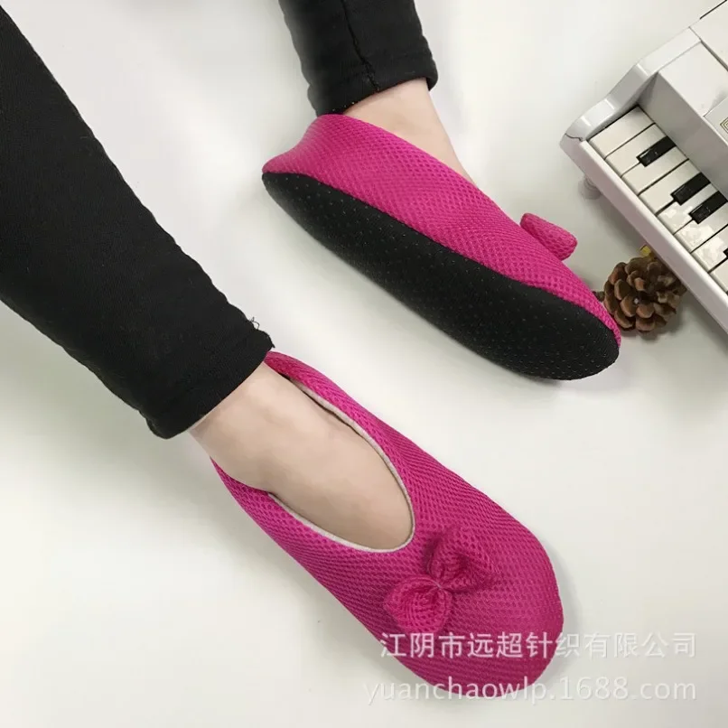 Home Slipper Women Children Bow Knot Contton Slip Non Grip Indoor Fluffy Lazy Female Black Dance House Floor Shoes Sock Casual