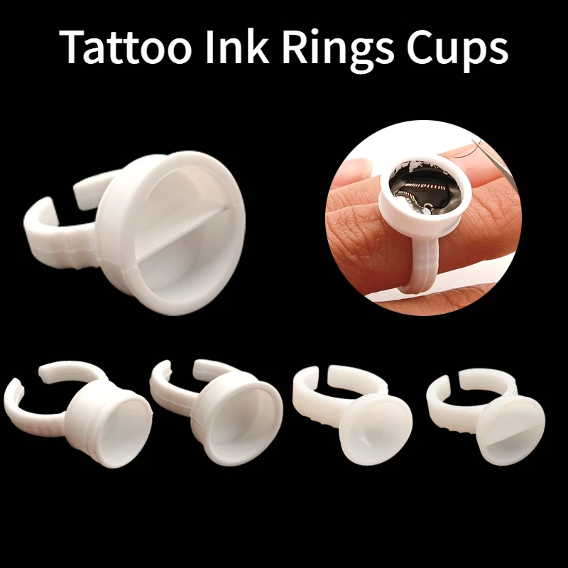 

Disposable 100pcs Tattoo Ink Rings Cups S/M/L Permanent Makeup Pigment Holder Eyebrow Eyelash Extension Glue Divider Container