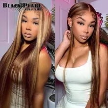  P4/27 Blond Wig Straight Highlight Wig Human Hair Ombre Straight Blonde Colored Lace Front Wig For Women Brown Colored Wigs 