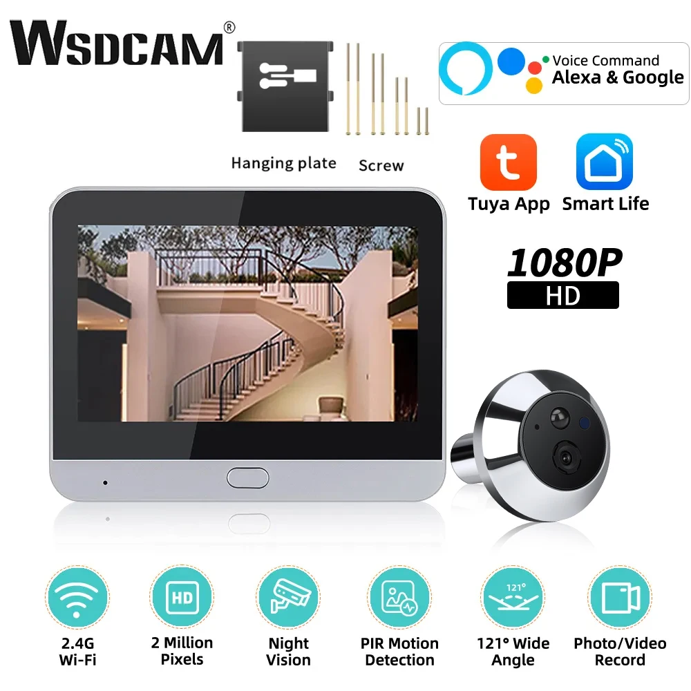 

WSDCAM Wifi Indoor Camera 1080P Tuya Peephole Doorbell PIR Motion Detection Door Viewer Night Vision One Way Talk 5000mAh