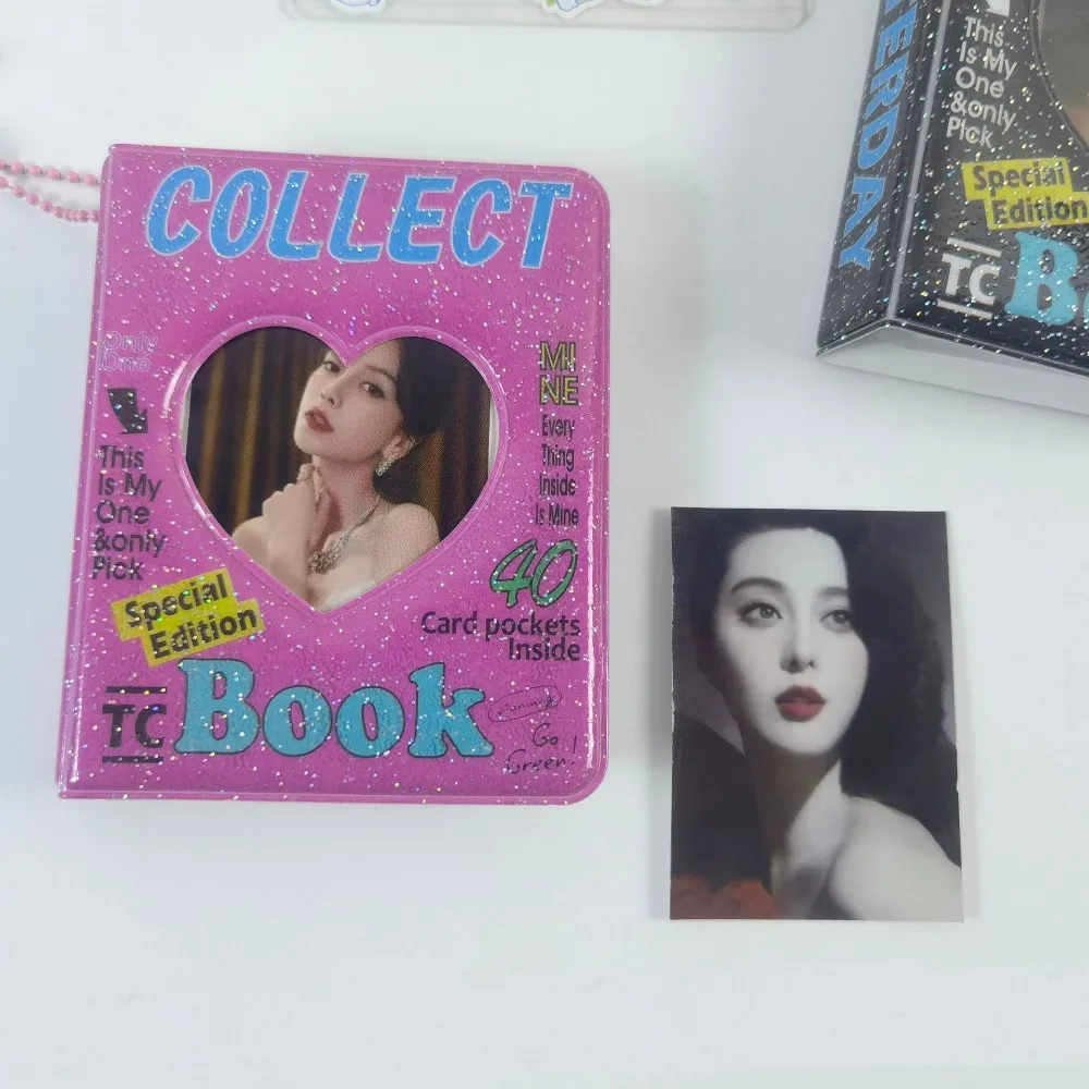 러브 하트 할로우 미니 사진 앨범, 투명 삽입 포켓, 36 포켓, 3 인치