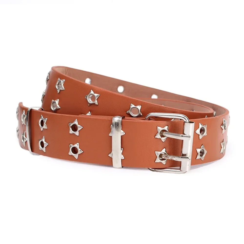 Cinturón Punk Y2K Para Mujeres Y Hombres, Cinturón De Metal Plateado Con Ojales, Cinturón De Cuero, Remaches Ajustable, Cinturón De Cincha Ajustable, Cinturón De Remache De Hip Hop, Negro