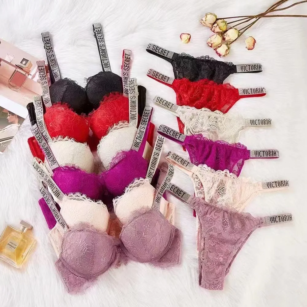 1 Set Lace & Mesh Lingerie Set, Mesh Embroidered Intimates Bra & Low Cut Bikini Panties For Valentine's Day, Women's Linger