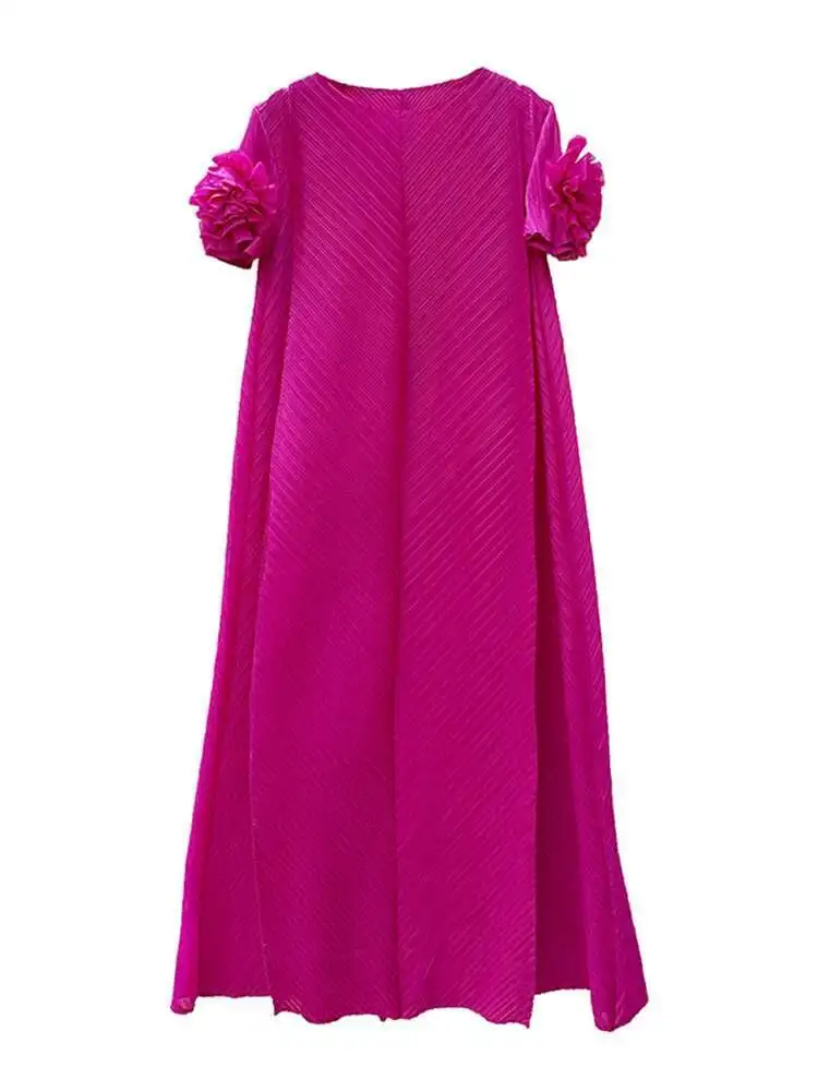 LANMREM Ruffles Sleeves Pleated Dress Women Solid Color Maxi Dresses Loose Elegant Style Party Clothing 2024 Summer 2DA8087 - Image 5
