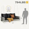 3-Seater Wicker Hanging Porch Swing Chair Outdoor Gray Rattan Patio Swing Lounge 3 Back Cushions Capacity for Garden, Balcony 6
