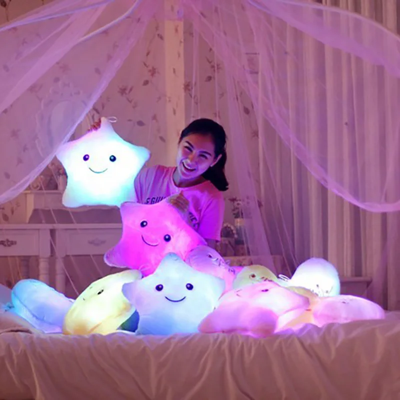 Creative Toy Luminous Pillow Soft Stuffed Plush Glowing Colorful Stars Cushion Light Toys Gift For Kids Children Girls