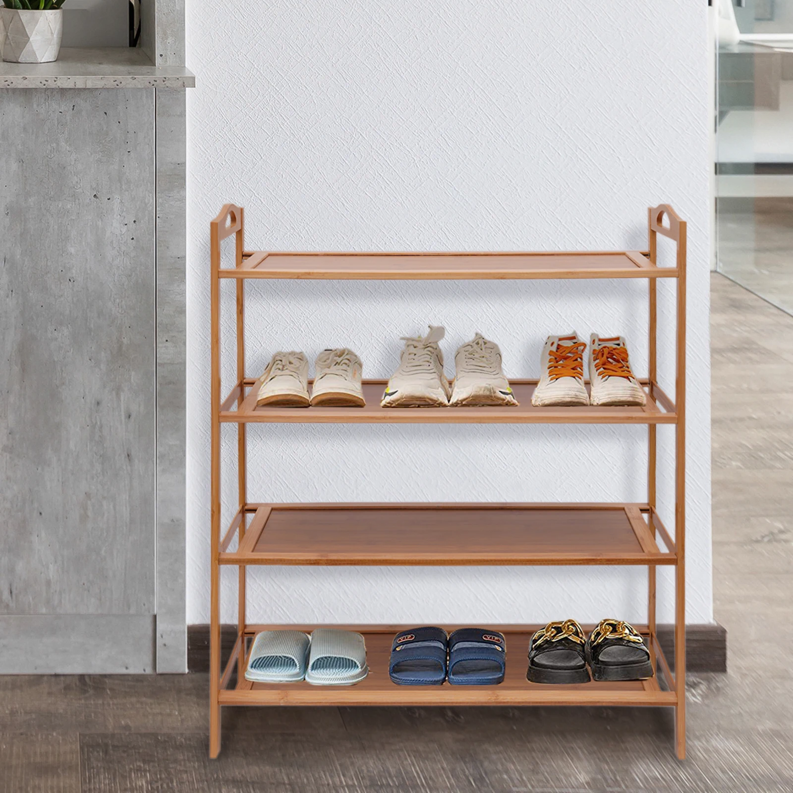 4-Layer Bamboo Shoe Rack, Porch Shoe Rack, Open Storage Bamboo Hollow Storage Rack
