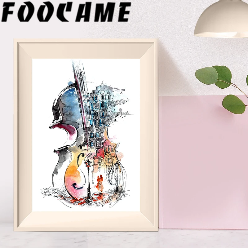 Cello Creative Watercolor Painting Modern Abstract Minimalist Canvas Wall Art Print Poster Decorative Pictures for Room Bedroom