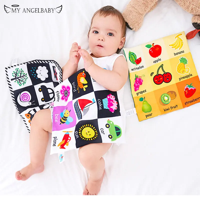 

Baby Toys For Newborn Soft Cloth Book 0-12 Months Kids Learning Educational Black/White Cognition Rustle Sound Newspaper