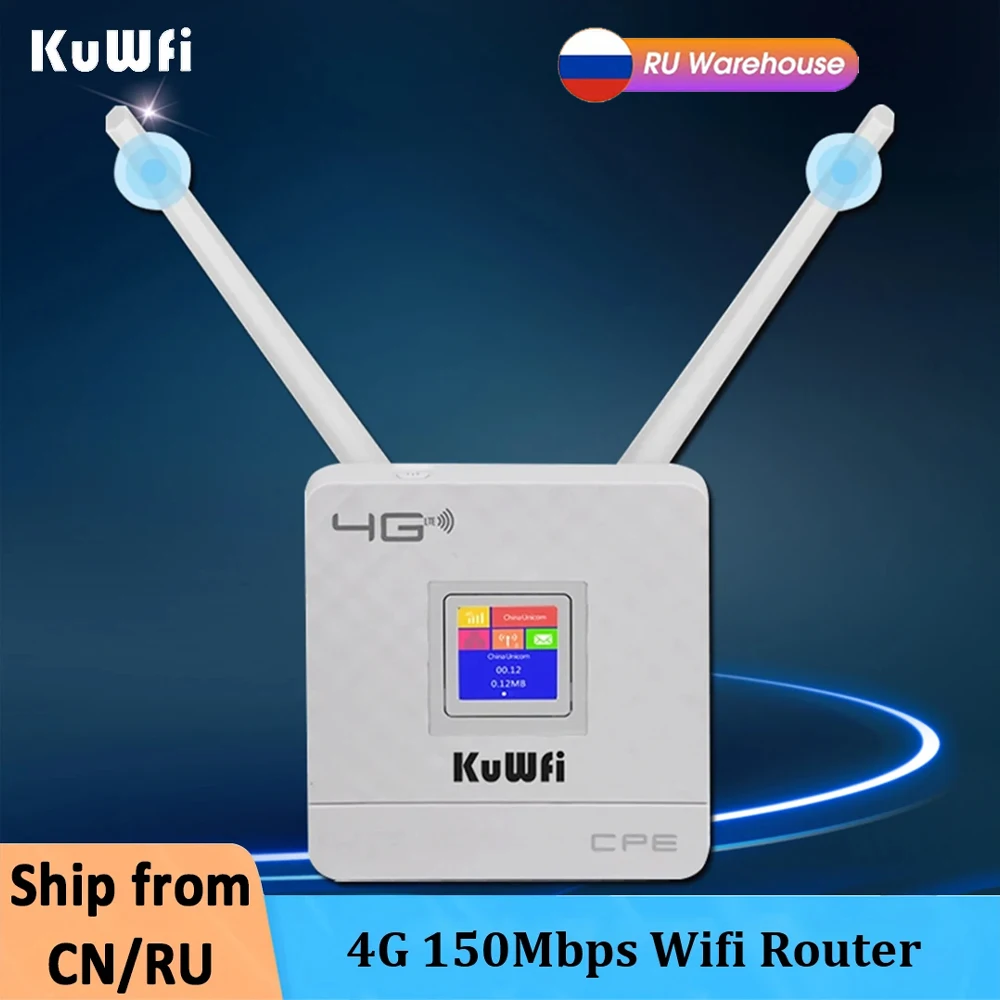 Lte Cpe Roteador sem Fio 150mbps Antenas Externas Duplas Modem Wifi Porta Rj45 Slot para Cartão Sim para Casa Kuwfi4g