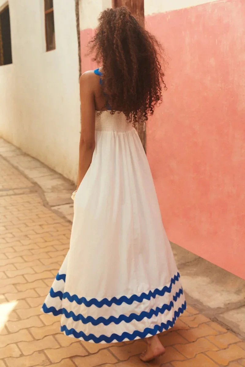 Bohemian Summer Printed A-line Long Dress Sexy Backless Holiday Beach Spaghetti Strap Dresses For Women Maxi Vestidos Para Mujer