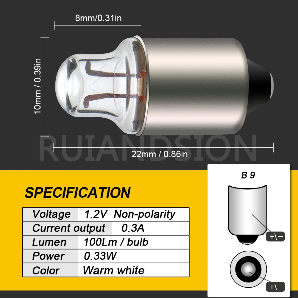 Ruiandsion 10Pcs E10 B9 1.1V 1.2V 1.5V Experiment Small Light Bulb For Old-fashioned Flashlight Lamp Warm White