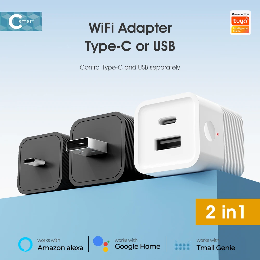 Tuya Smart Micro USB Adapter Mini WiFi Smart Plug Type C Power Adapter ทํางานร่วมกับ Alexa Google Home 1
