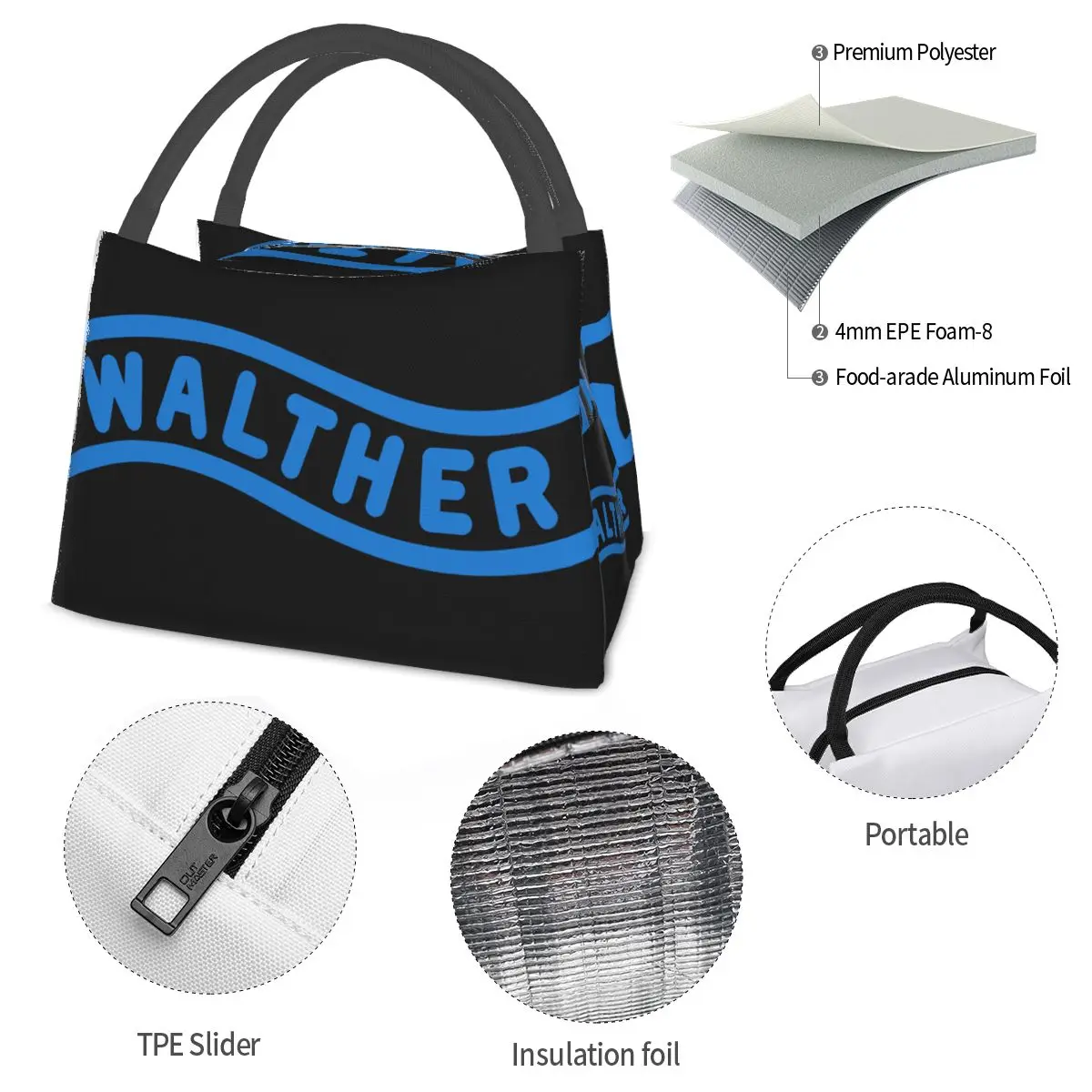 Walther Logo Portable insulation bag for Cooler Thermal Food Office Pinic Container