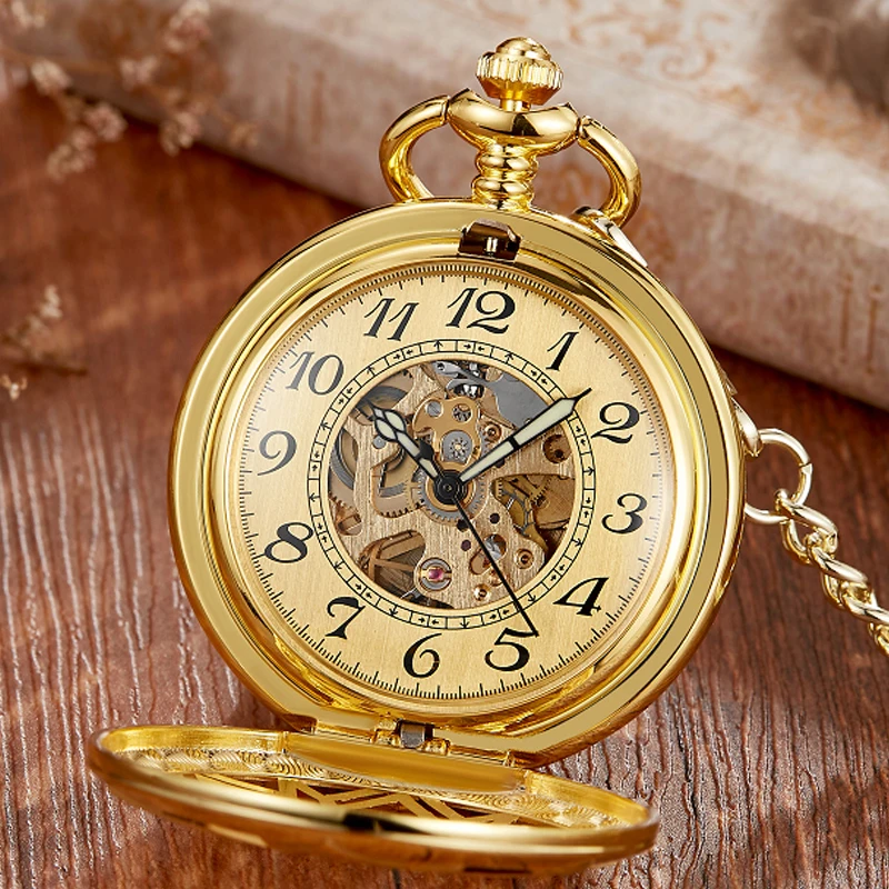 Maple Leaves Rhombus Luminous Mechanical Pocket Watch Hand Winding Pendant Chain Fob Watch Vintage Necklace Hollow For Men Gift