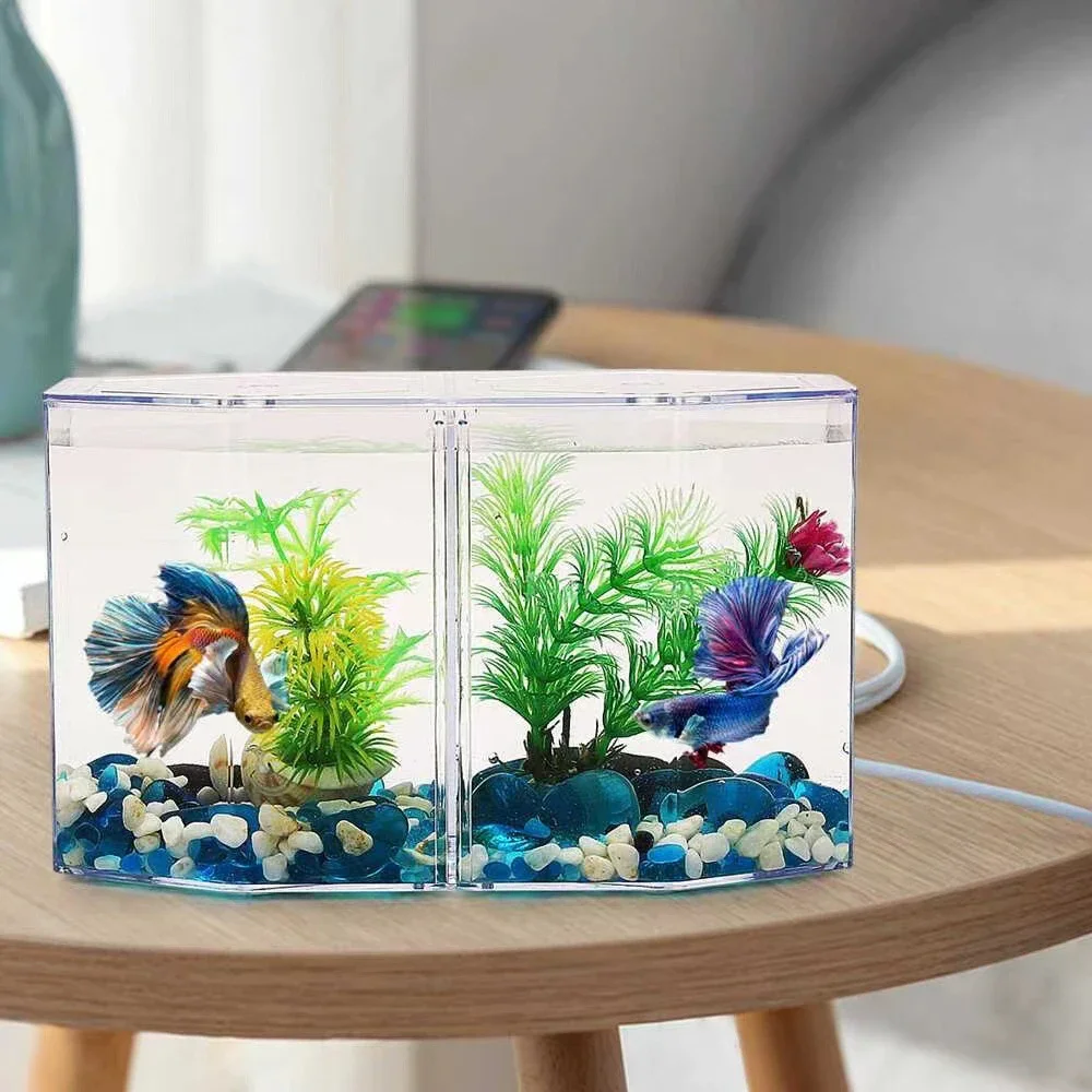 Transparent Acrylic Betta Fish Tank Double-grid Rhombus Guppy Aquarium Hatching and Breeding Isolation Box