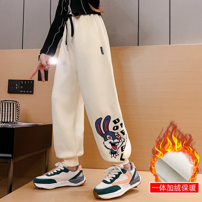 

Girls Velvet Sport Trousers Children's Winter Wear Sweatpants For Kids Harem Pants Children Velvet Outer Warm Cotton Trousers