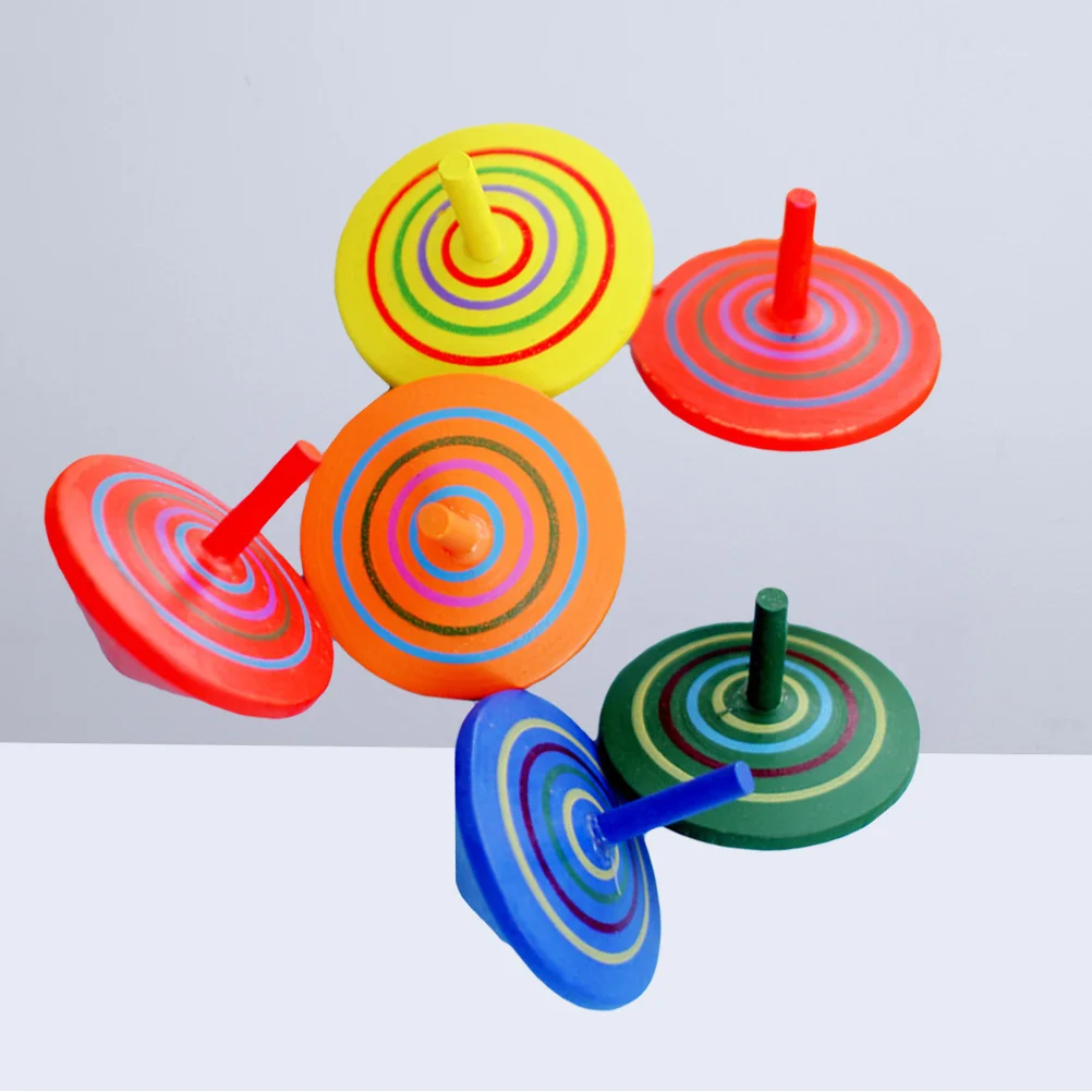 

12 Pcs Painted Wooden Tops Funny Peg-top Educational Craft Gift Toys for Kids Children (Random Color)