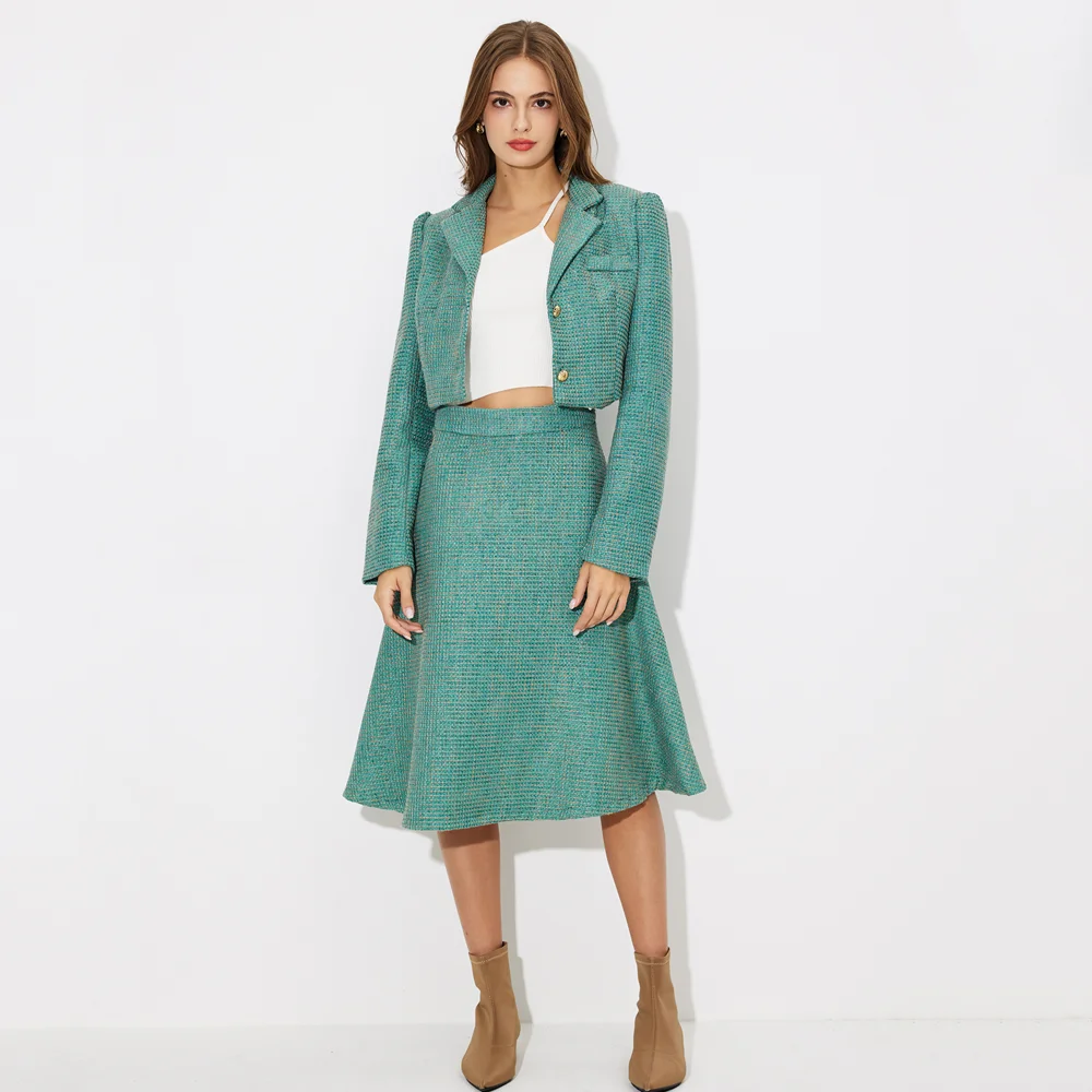 taop TAOP&ZA Women's 2024 Spring Temperament Suit Small Fragrance Style Short Blazer + High Waist Mid-Length Skirt