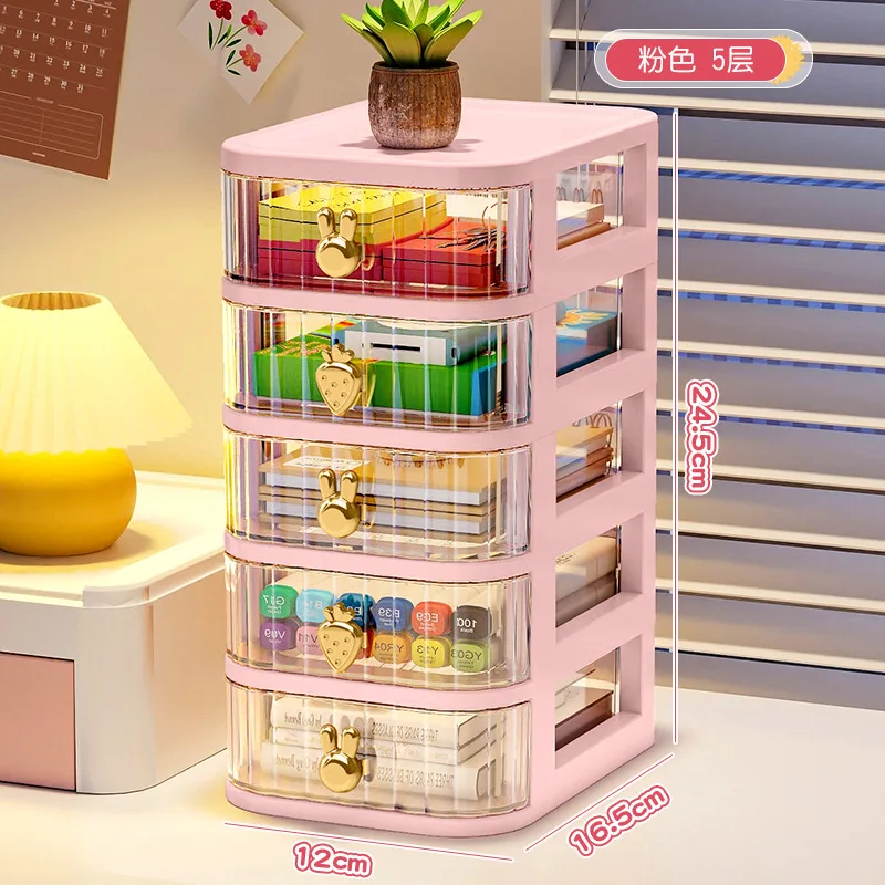Cartoon Pattern Desktop Organizer with Drawer-Style Storage Box for Office and Cosmetic Essentials