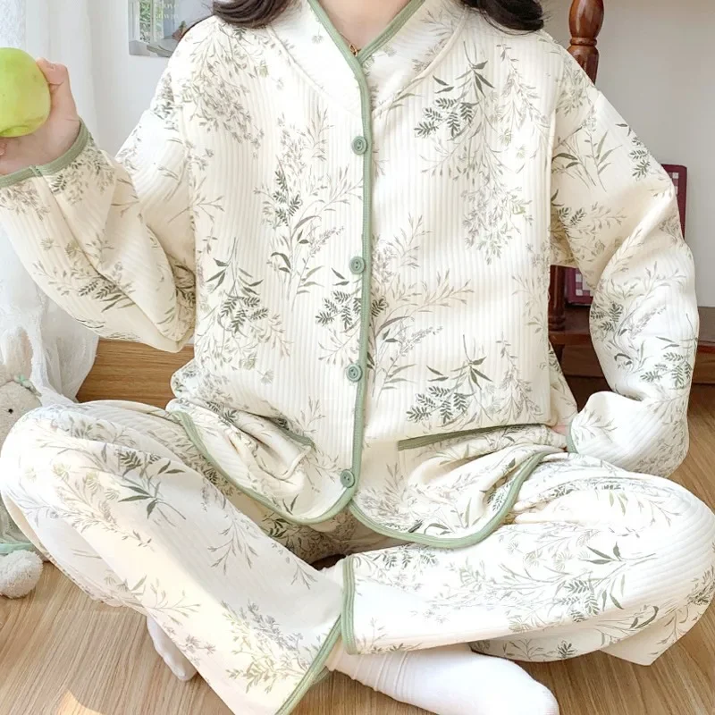 Maternity Clothing Sets Postpartum Sleepwear Winter Warm Breathable Air Cotton For Pregnant Women Bedding Nightwear