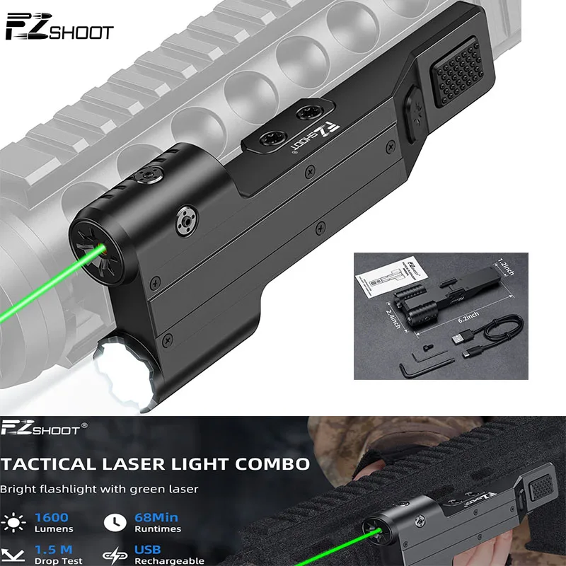 Rifle Light 1600 Lumen EZshoot Green Laser for Rifle Combo Compatible with Picatinny Rail USB Rechargeable Strobe Tactical Hunt