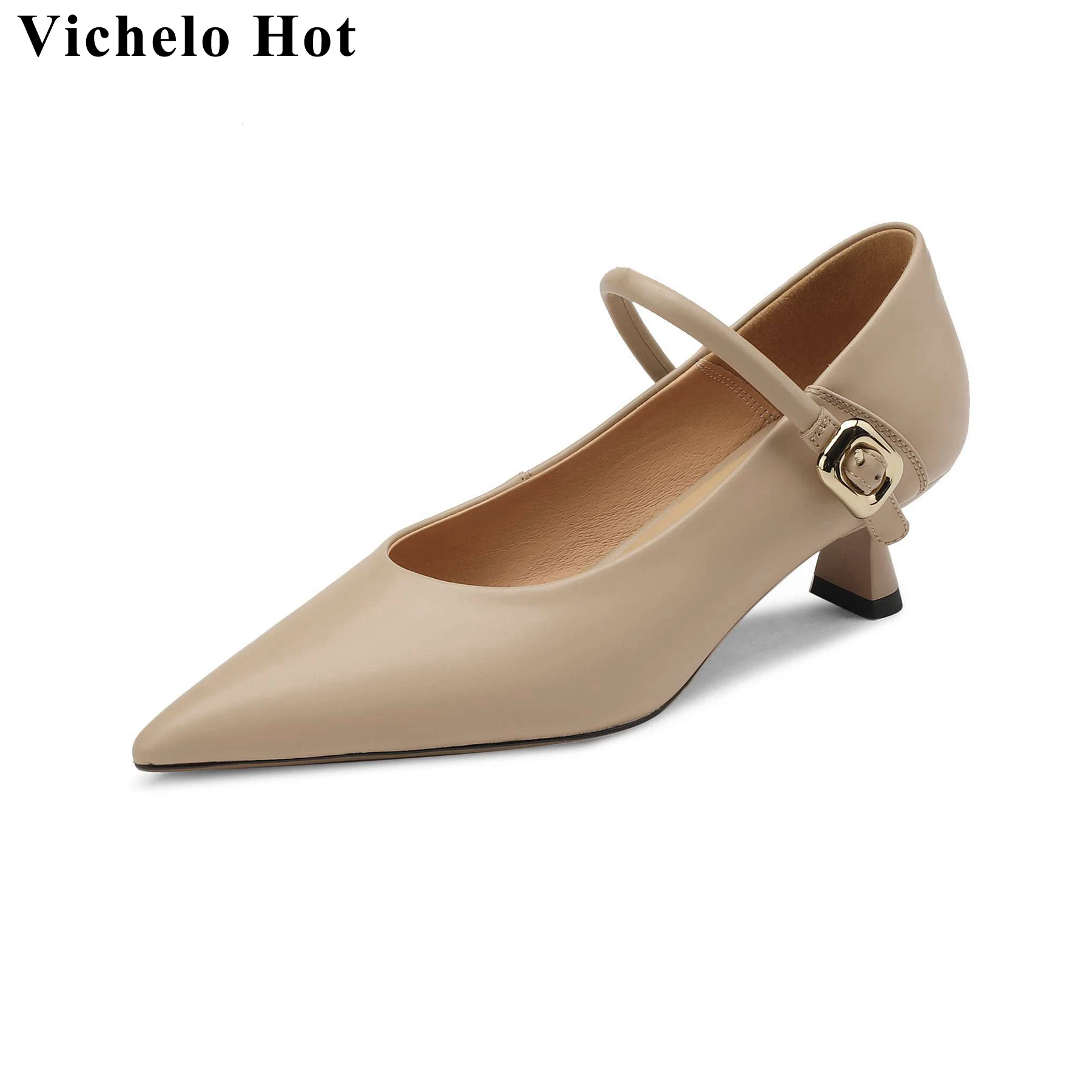 

Туфли-лодочки Vichelo женские на высоком каблуке, хит продаж, бычья кожа, заостренный носок, однотонные элегантные удобные, для офиса, весна-осень