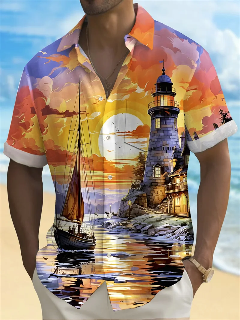 Hawaii men's casual outdoor beach fashion new short sleeve shirt men's tops European size soft and comfortable