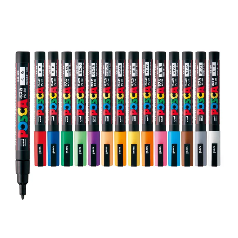 Uni Posca Full Set Acrylic Paint Markers Pens PC-1M PC-3M PC-5M  7/8/12/15/24/29C for Rock Painting,Frabric,Glass/Metal,Graffiti