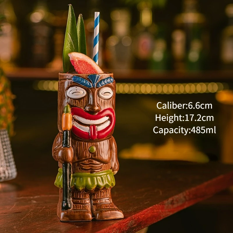 Hawaiian Style Brown Tiki Ceramic Cocktail Mug