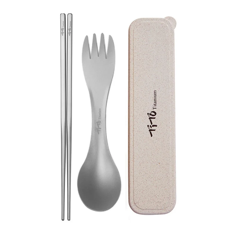 TiTo Pure Titanium Chopsticks Spoon Fork Cutlery Set Outdoor Portable Titanium Spork Children's Lunch Box Camping camping cutlery,portable tableware,portable cutlery,titanium tableware