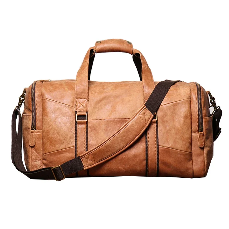 

Vintage Genuine Leather Travel Tote Business Male Big Weekend Bags Real Cowskin Duffle Bag Luggage Men Large capacity Handbag