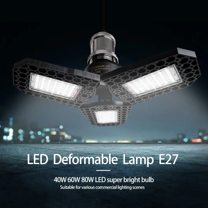 LED Work Light Garage Lights Garage Light E27 Light 40W 60W 80W Deformation Adjustable Angle AC85-265V Industrial LED Garage for Workshop