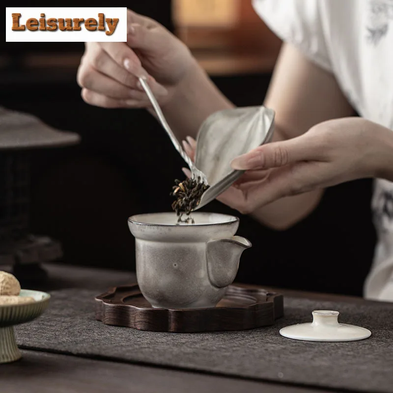 130ml Ink Rhythm Hand Grab Teapot Antique Tea Infuser Pot Tea Soaking Kettle With Strainer Tea Ceremony Accessories Ornaments