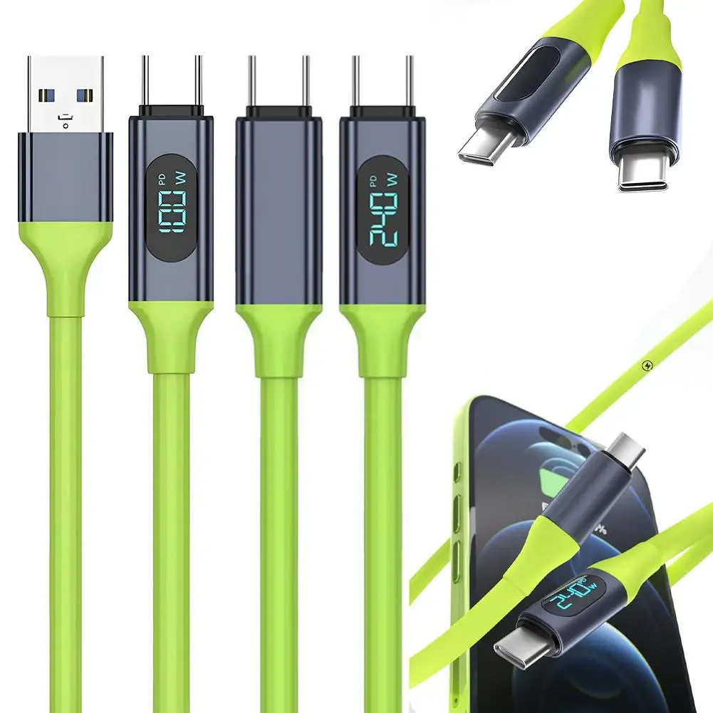 240W Fast Charging USB Type-c To Type-c Cable Digital Display Super Fast Charging Mobile Phone Data Cable Liquid Silicone