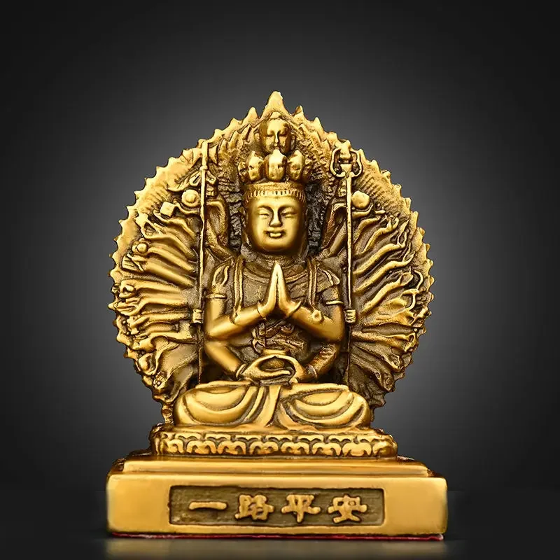 Copper Car Ornaments Double-sided Holy Buddha Thousand Hands Guanyin Home Store Buddha Statue Decor