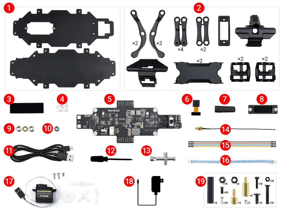 Waveshare Wavego ��ü ���� ������ ��� �κ�, ESP32 �� PI4B �� ���� �ҽ�, �� �ν�, ���� ����, 12-DOF
