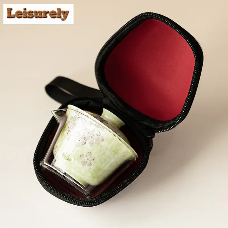 Hand-painted Hydrangea Flower Travel Tea Set Kit Elegant 1 Pot 2 Cups Tea Making Organizer Portable Outdoor Stock Bags Ornaments