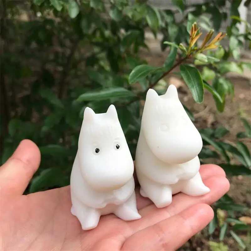 Natural Gemstone White Marble Jade Hippo Carving Healing Crystals Animals Figurines Reiki Home Decoration 2pcs 4