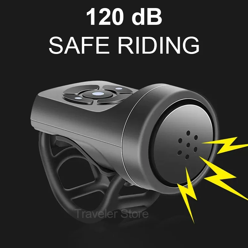 120 dB Bicycle Doorbell Horn USB Chargeable Electronic Horn 4 Modes Motorcycle Bike Horn Mountain Road Cycling Anti-theft Alarm