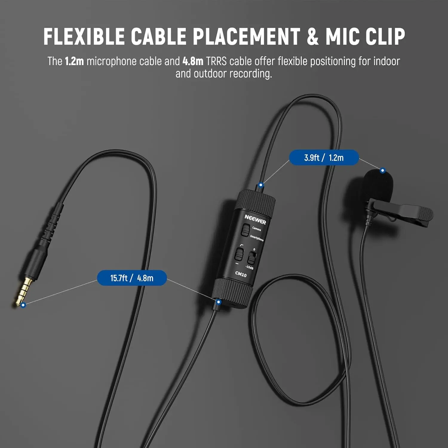 NEEWER 3.5mm TRRS Lavalier Lapel Microphone Plug & Play Mini Clip on Mic Omnidirectional Condenser for Camera Phone PC CM10