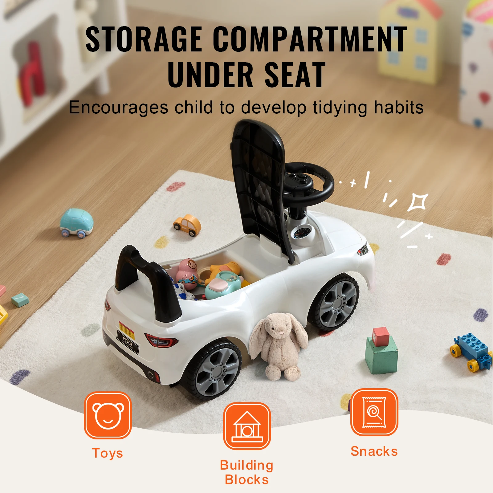 VEVOR Ride On Push Car Classic Kids Ride On Toy Car with Music Steering Wheel for Toddlers Boys Girls Ages 1-3 5