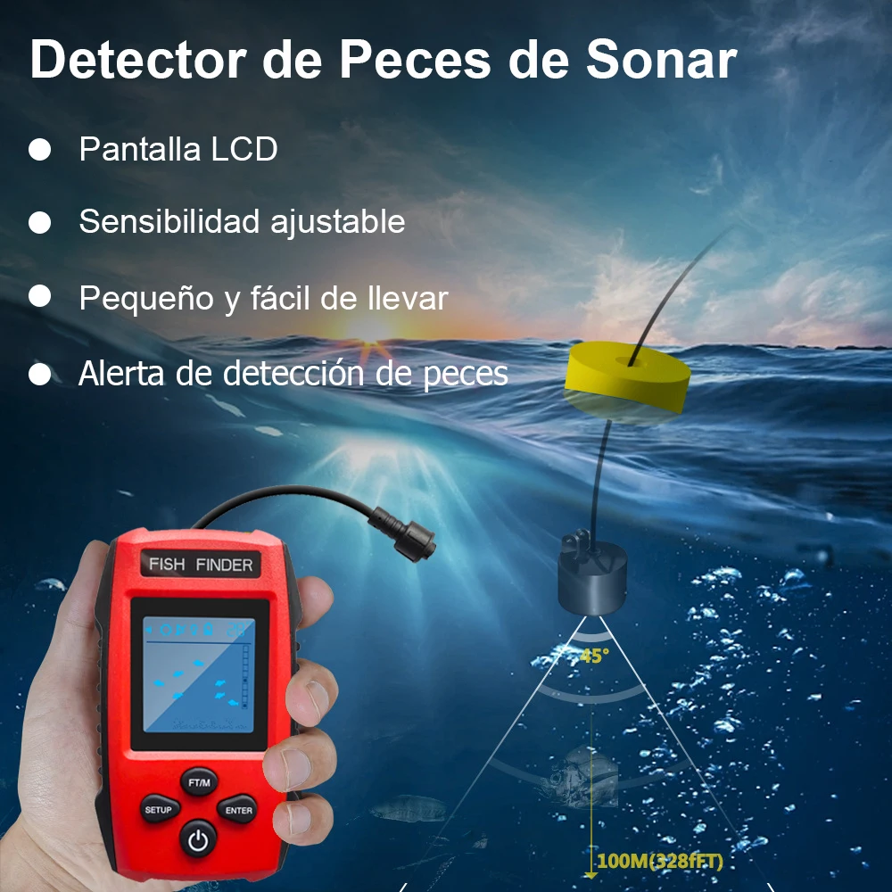Détecteur de poissons sonar filaire portable 0.6-100M avec sensibilité ajustable multi-modes pêche