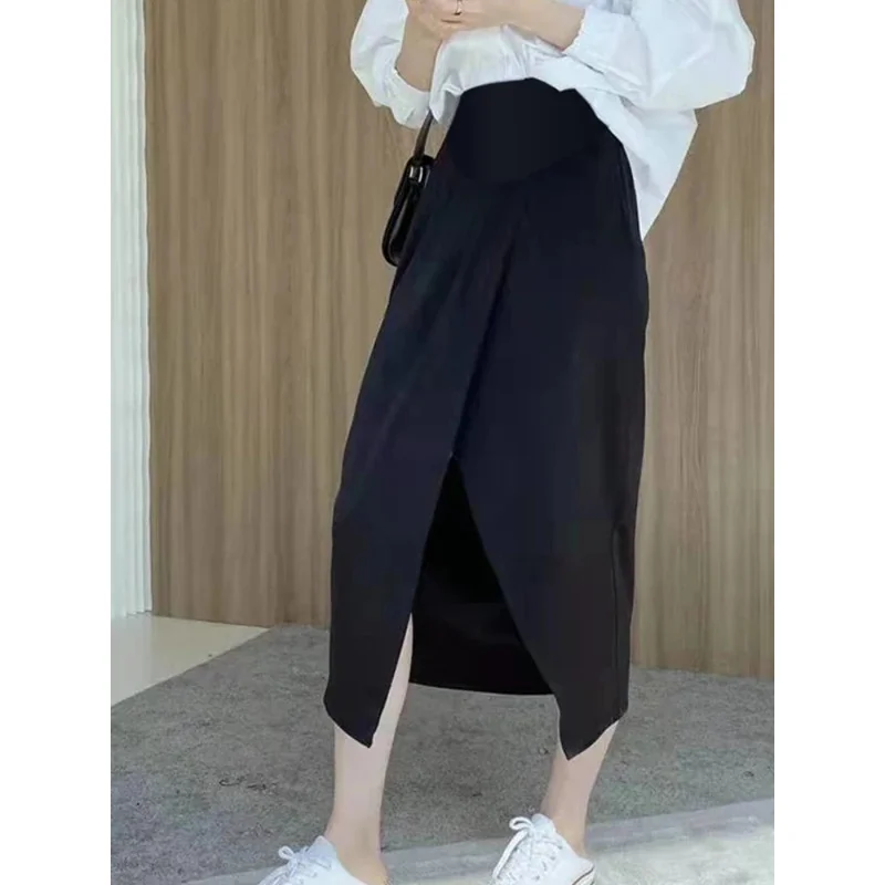 Irregular Maternity Belly Skirts Fashion High Waist Pregnant Woman Black Skirts Korean Style Pregnancy Clothes Loose